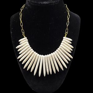 Faux Ivory and Gold-tone Tribal-Inspired Necklace 21 in long Claw Clasp....